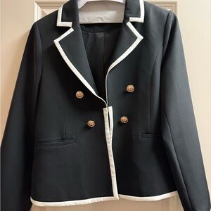 Elegant Black Blazer with White Trim from Avara